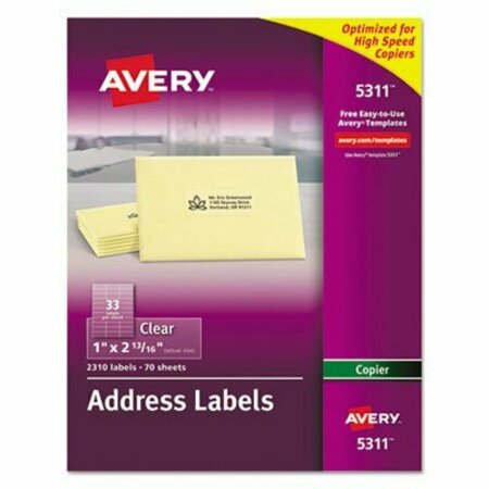 AVERY DENNISON Avery, COPIER MAILING LABELS, COPIERS, 1 X 2.81, CLEAR, 70PK 5311